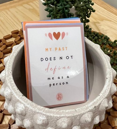 A card reading: "My past does not define me as a person".